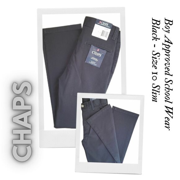 Chaps NWT Boy Approved School Wear Pants Black Size 10 Slim - Picture 1 of 8